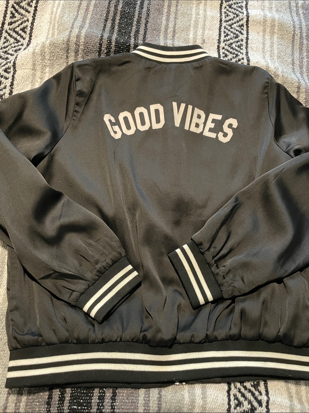 Sub_Urban Riot Black & White "Good Vibes" Varsity Satin Jacket